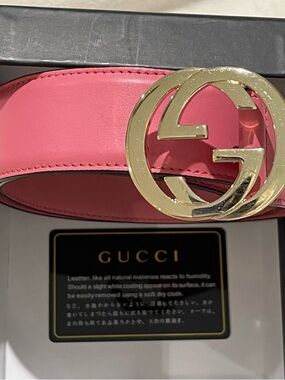 Gucci Pink Leather Belt with Gold Double G Buckle